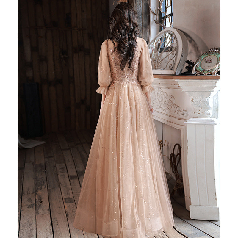 Vestido de noche para anfitriona de banquete, dama de honor, mangas largas