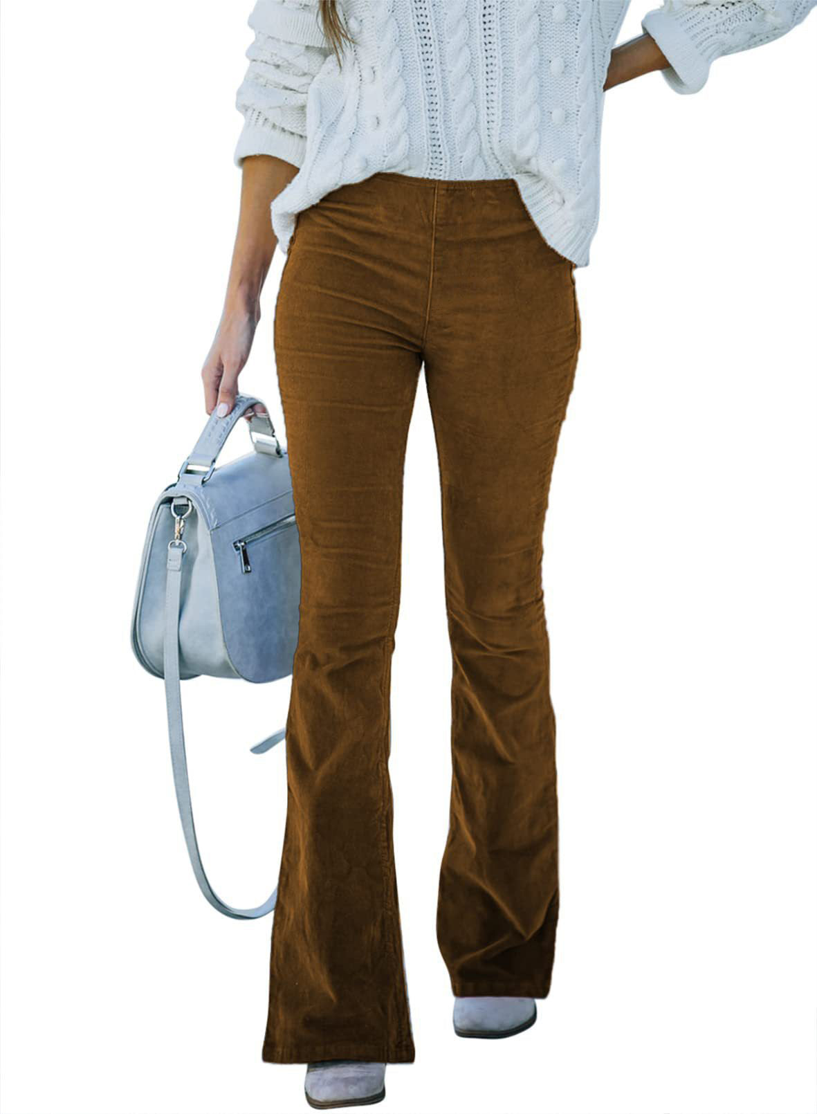 Pantalones acampanados ajustados de cintura alta de color liso para mujer