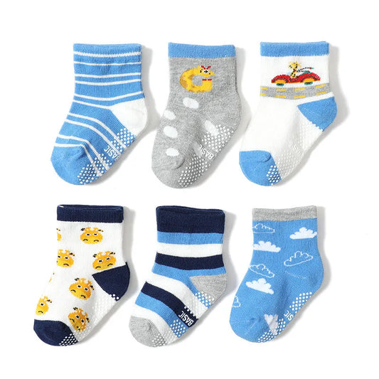 Calcetines antideslizantes para interiores para niños, calcetines antideslizantes para el suelo con dibujos animados