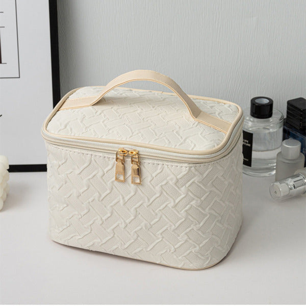 Bolsa de maquillaje portátil de viaje de gran capacidad blanca