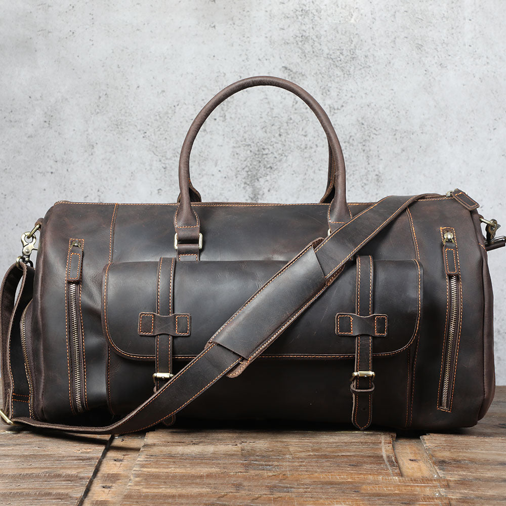 Bolso de mano de piel de vaca de primera capa, de gran capacidad, estilo retro, para hombre