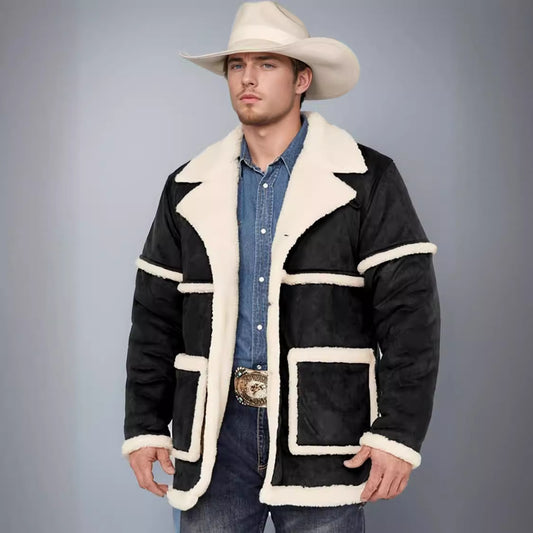 Chaqueta de forro polar dorada para hombre, abrigo grueso estilo británico con solapa de piel