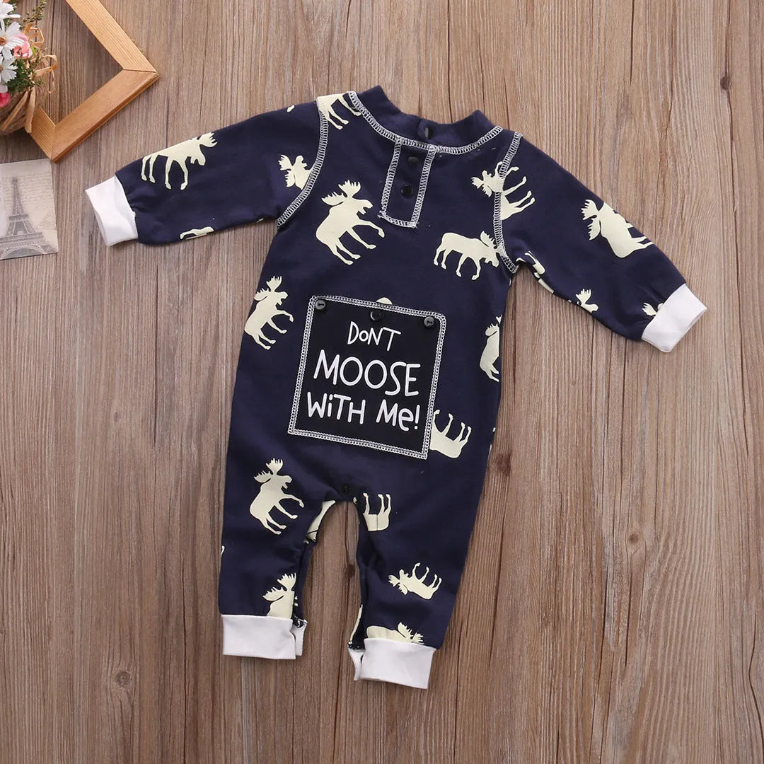 Ropa infantil para niños Mono de algodón con estampado de cervatillo de manga larga