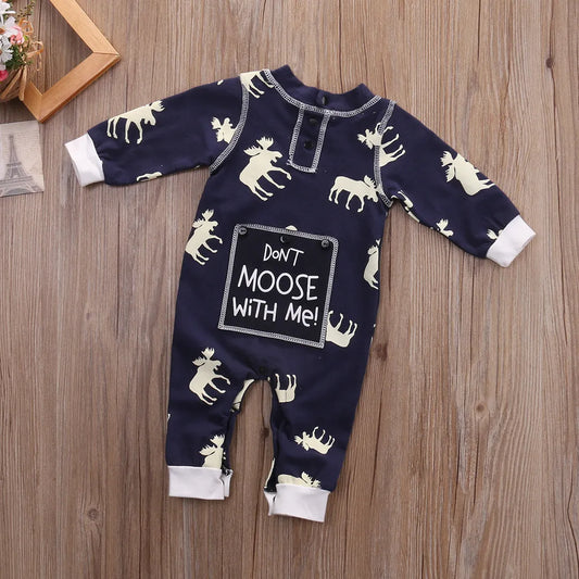 Ropa infantil para niños Mono de algodón con estampado de cervatillo de manga larga
