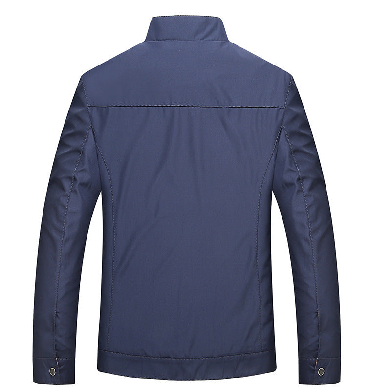 J16-Chaqueta de primavera y otoño para hombre, abrigo fino informal de negocios de mediana edad, chaqueta con cuello levantado
