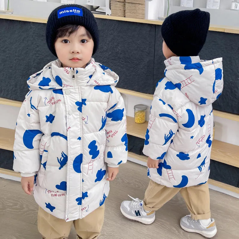 Chaqueta de plumón para niños de nuevo estilo, largo medio, bonito algodón
