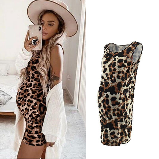 Vestido De Leopardo Verano Sin Mangas Mujeres Embarazadas