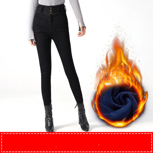 Plus velvet thick jeans women's winter thick warm lamb cashmere