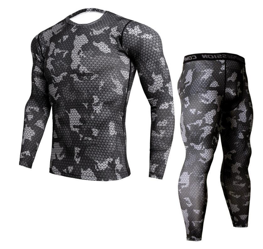 Conjuntos de pantalones y camisetas de camuflaje para hombre, camiseta de Crossfit a la moda, ropa de marca de compresión, pantalones para correr, mallas informales para hombre