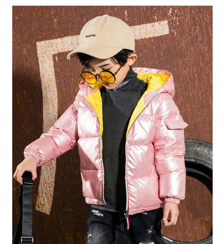 Chaqueta de plumón brillante para niños, chaqueta de invierno