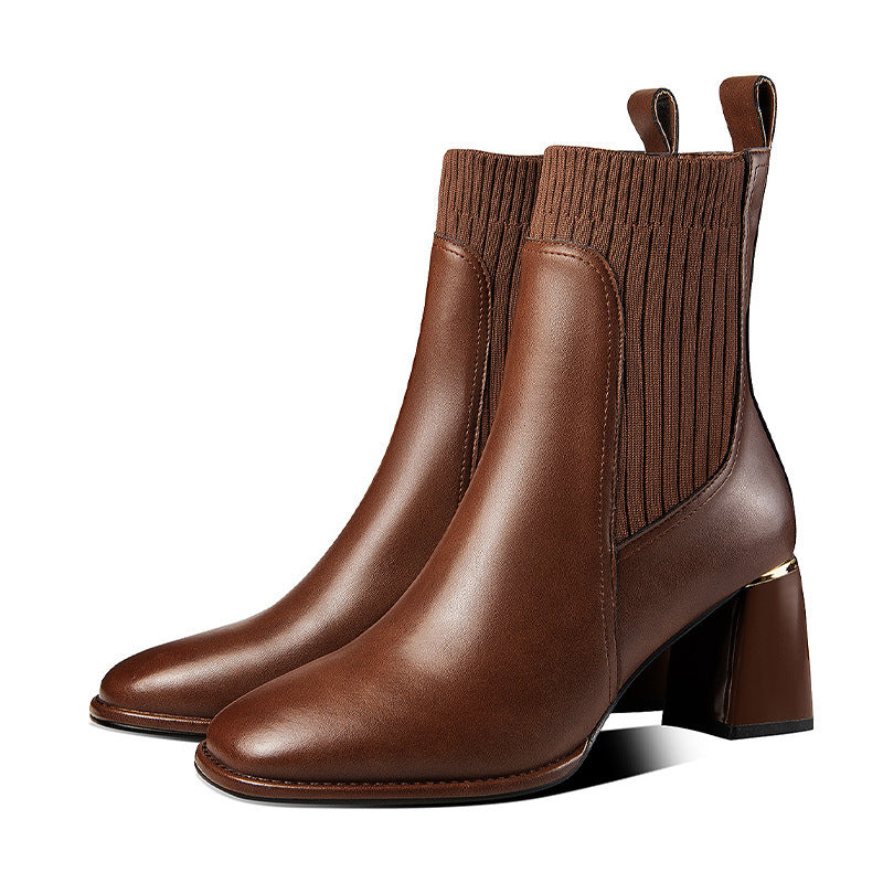 Zapatos de mujer retro de tubo medio con tacón grueso y punta redonda