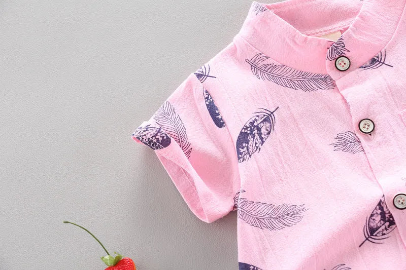 Bebé niños bebé pluma dibujos animados manga corta camisa pantalones cortos traje de dos piezas