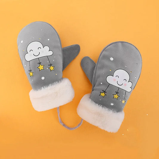 Manoplas con cordón para pupila, cálidas y de terciopelo, dibujos animados para niños y niñas