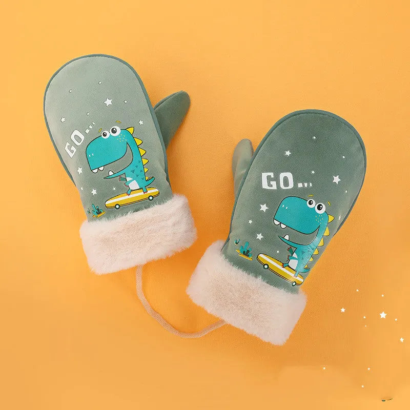 Manoplas con cordón para pupila, cálidas y de terciopelo, dibujos animados para niños y niñas
