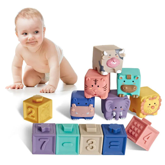 Los bloques de construcción de alivio de pegamento suave de dibujos animados para bebés pueden morder los dientes juguetes de pegamento