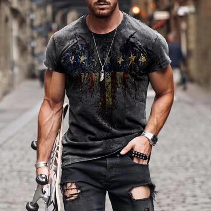 Camiseta Vintage con estampado de bandera de EE. UU. y cuello redondo para hombre, camisetas ajustadas de manga corta de verano, Jersey, ropa informal para hombre, ropa de calle de moda 3XL