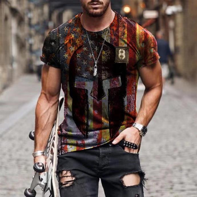 Camiseta Vintage con estampado de bandera de EE. UU. y cuello redondo para hombre, camisetas ajustadas de manga corta de verano, Jersey, ropa informal para hombre, ropa de calle de moda 3XL