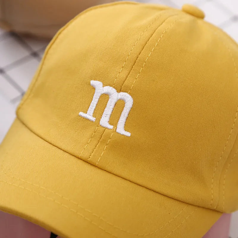 Gorra de béisbol con letra M para niño, gorro bordado de algodón para primavera y otoño