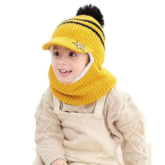Gorro de punto para niños con felpa y protector de oídos cálido y grueso