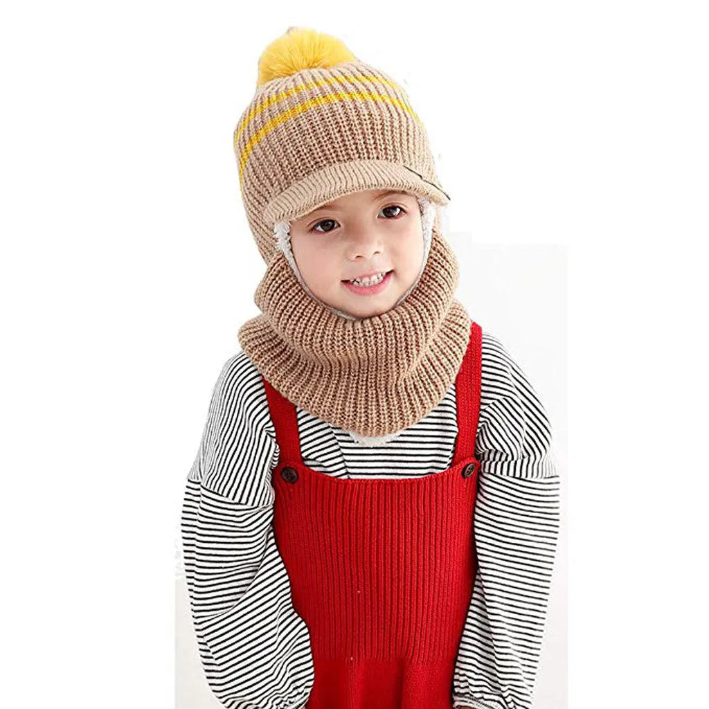 Gorro de punto para niños con felpa y protector de oídos cálido y grueso