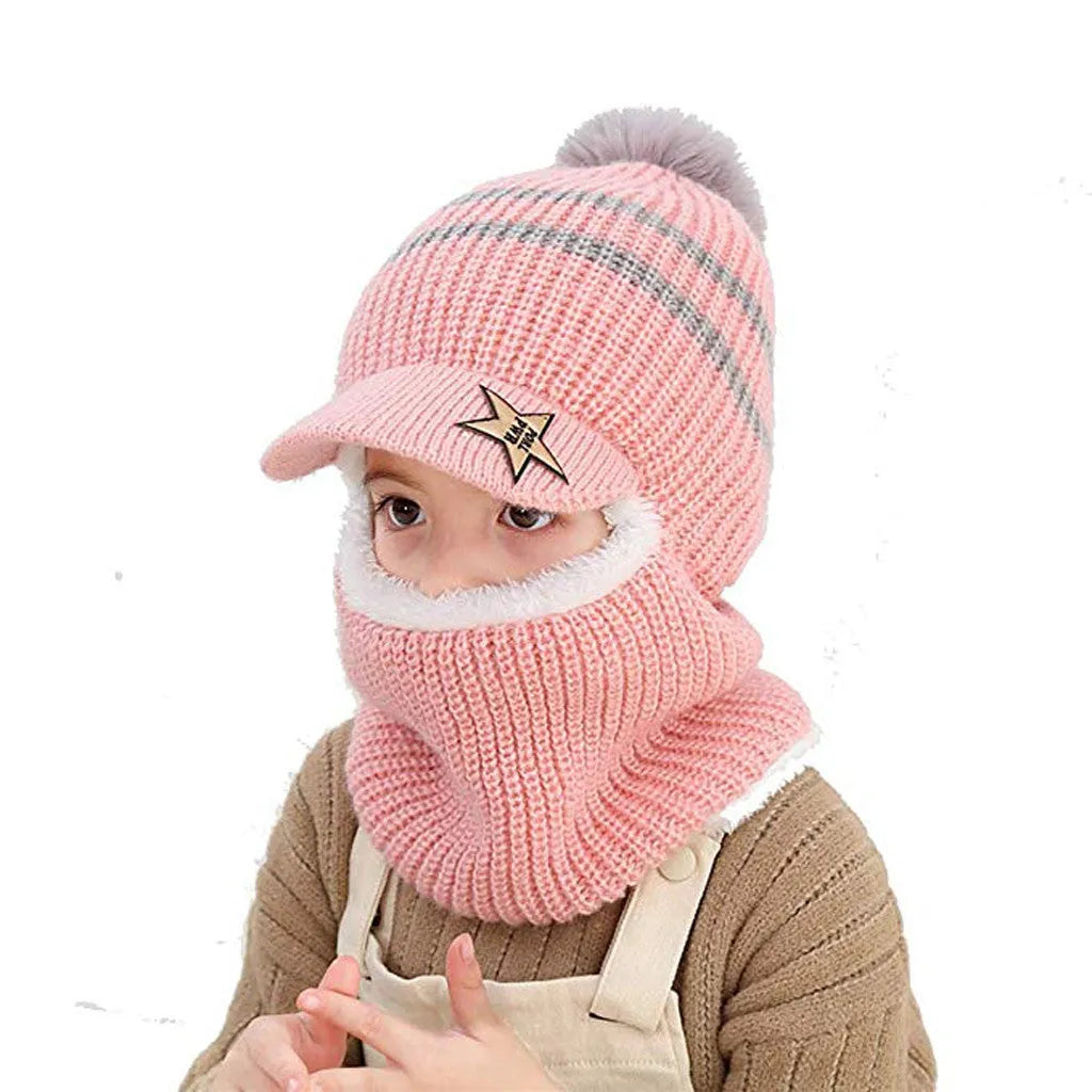 Gorro de punto para niños con felpa y protector de oídos cálido y grueso