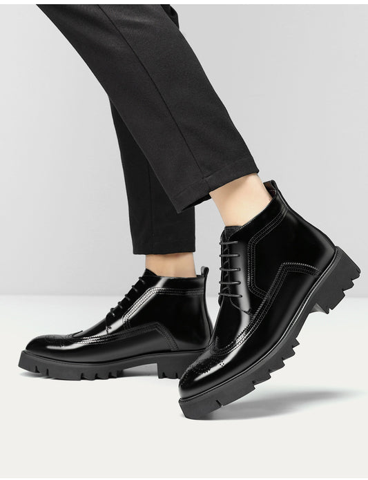 Botas Martin de cuero Zapatos de cuero con aumento de caña alta británica de suela gruesa