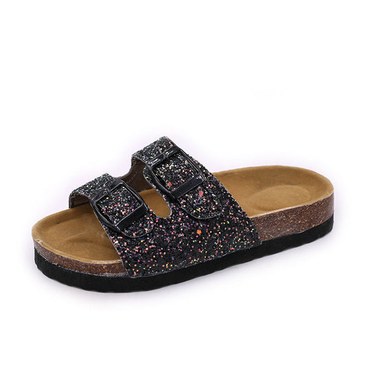 One-word Cork Sandals And Slippers Tide Girls Beach Shoes Anti-slip