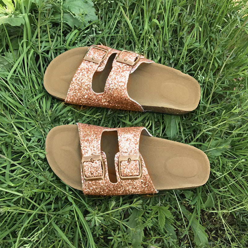 One-word Cork Sandals And Slippers Tide Girls Beach Shoes Anti-slip