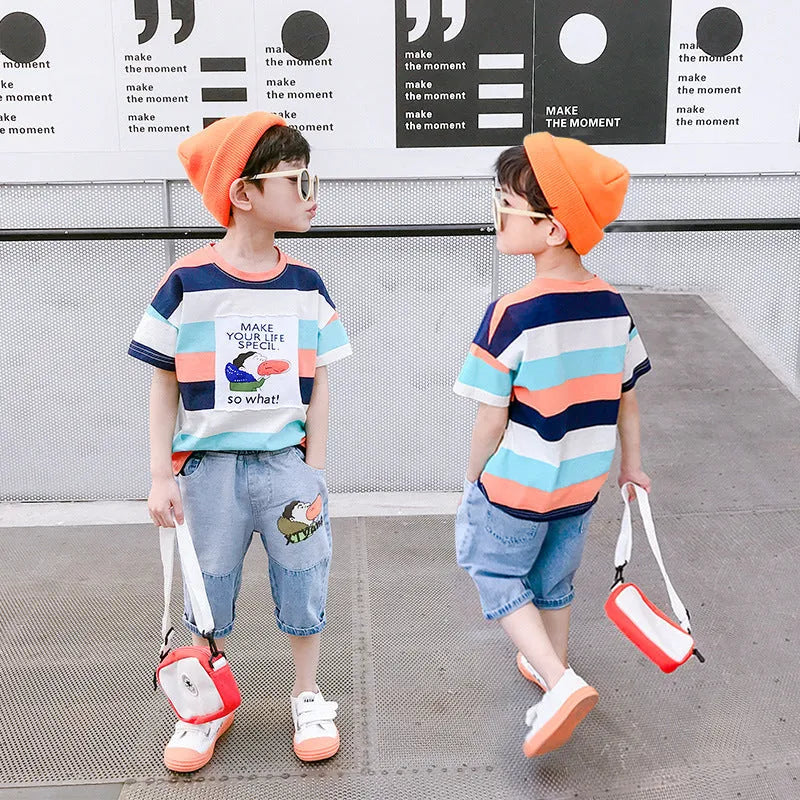 Traje de verano para niños Pantalones cortos de mezclilla guapos Verano