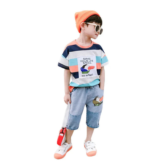 Traje de verano para niños Pantalones cortos de mezclilla guapos Verano