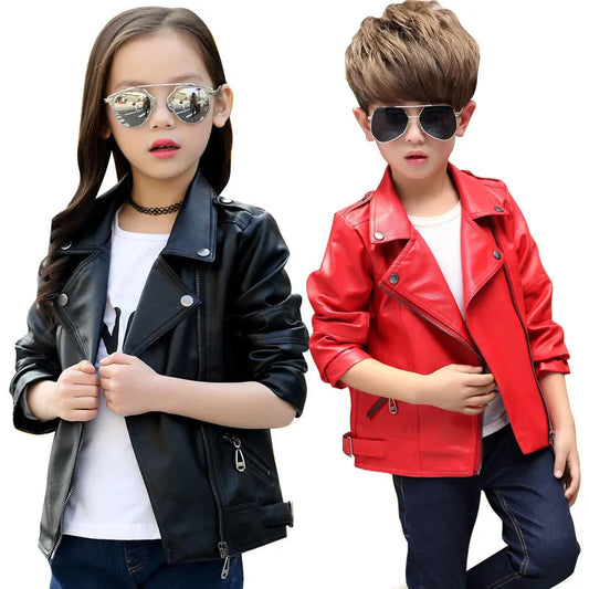 Chaquetas de cuero para niños coreanos para niñas y niños