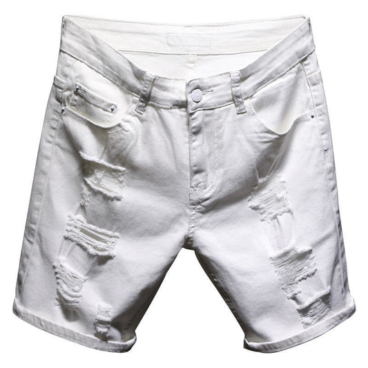 Novedad, pantalones cortos con cremallera para hombre, pantalones cortos informales de algodón liso con agujeros para verano, pantalones cortos elásticos finos negros para hombre, pantalones cortos de playa regulares