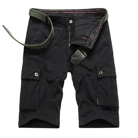 Pantalones cargo hasta la rodilla de color sólido con bolsillos grandes al aire libre para hombre Pantalones cortos de playa de algodón informales