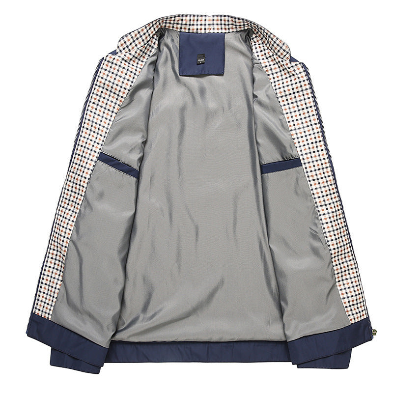 J16-Chaqueta de primavera y otoño para hombre, abrigo fino informal de negocios de mediana edad, chaqueta con cuello levantado