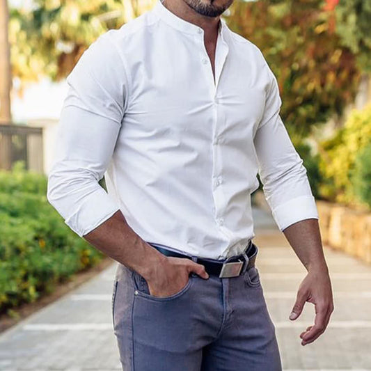 Camisa de manga larga para hombre, Tops informales con botones, ropa informal de Color sólido para hombre