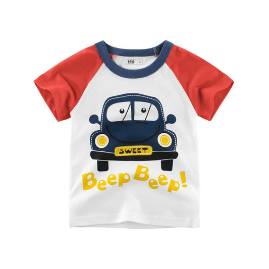 Camiseta de manga corta de dibujos animados de niño de verano.