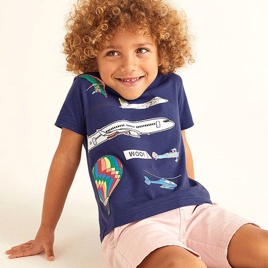Camiseta de manga corta con bordado y estampado de dibujos animados para niños de verano