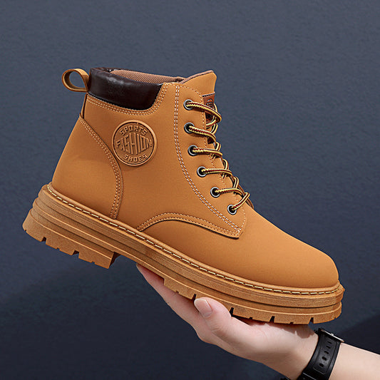Botas de invierno para hombre Zapatos de tacón medio grueso Botas de tobillo de moda