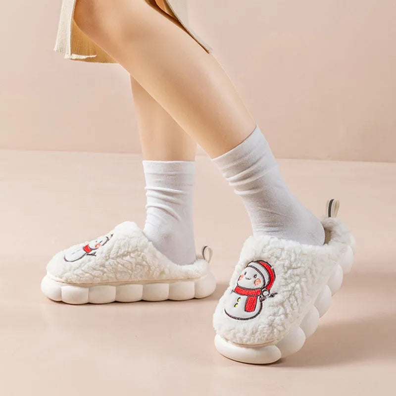 Lindas zapatillas de muñeco de nieve invierno interior cálido felpa suela gruesa antideslizante casa zapatilla zapatos