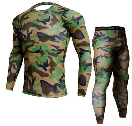 Conjuntos de pantalones y camisetas de camuflaje para hombre, camiseta de Crossfit a la moda, ropa de marca de compresión, pantalones para correr, mallas informales para hombre