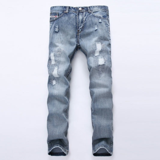 MCCKLE Diseñador de marca de moda Pantalones vaqueros rasgados para hombre Pantalones vaqueros desgastados ajustados de color azul claro Pantalones vaqueros de talla grande para hombre