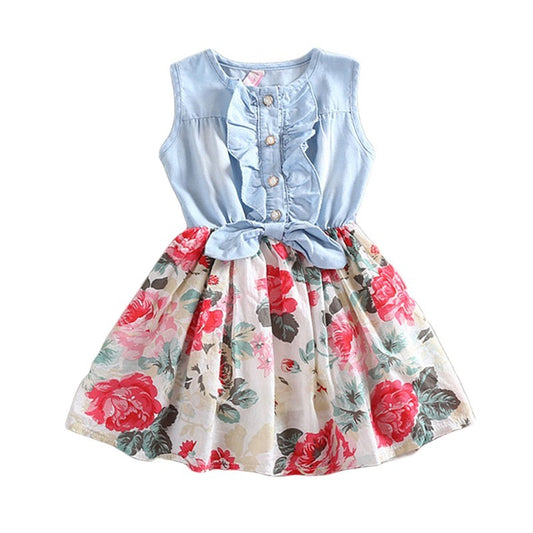 Vestidos florales de mezclilla para niña sin mangas de verano para niños