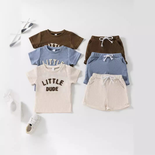 Conjunto de dos piezas de pantalones cortos de manga corta para bebé niño, traje informal y cómodo