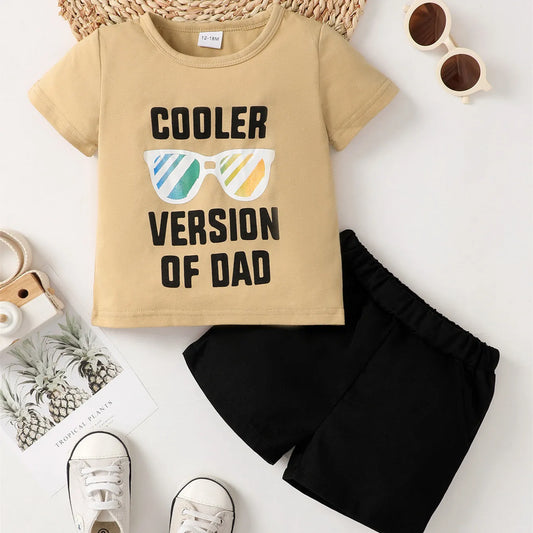 Camiseta de manga corta informal de verano para niños, conjunto de 2 piezas con pantalones cortos negros