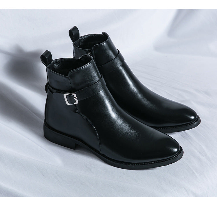 Zapatos de cuero de caña alta de moda de estilo británico para hombres Botas Martin de media caña con cremallera lateral
