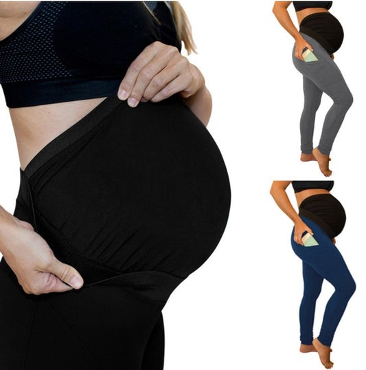 Pantalones premamá con bolsillo lateral de cintura alta y largo con panel de color puro