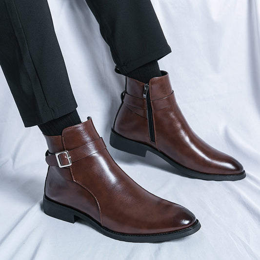 Zapatos de cuero de caña alta de moda de estilo británico para hombres Botas Martin de media caña con cremallera lateral