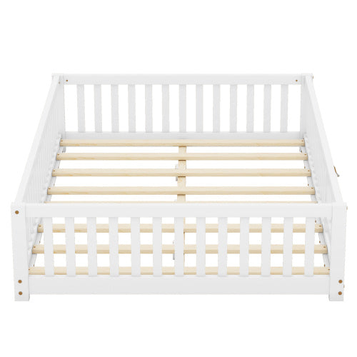 Cama de tamaño completo con barandillas de seguridad y puerta para niños, color blanco