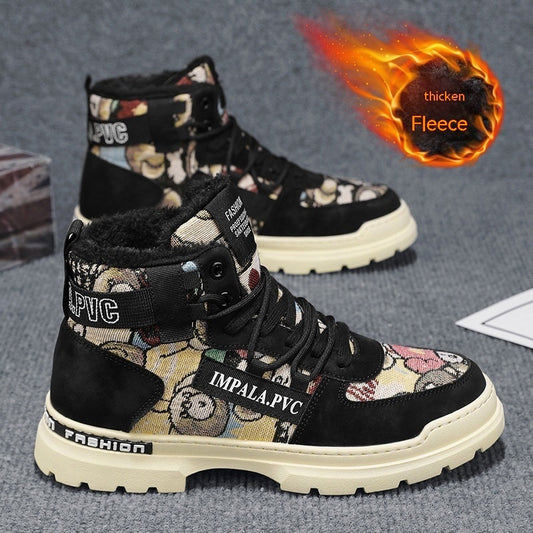 Botas Martin cálidas con forro polar, botas de trabajador, botas de motocicleta para hombre, zapatos de algodón de alta calidad para estudiantes