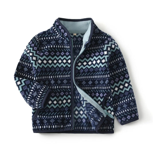 Chaqueta polar para bebé Top con cuello levantado y manga larga fina a rayas azul marino